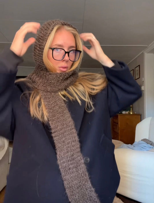 Ash brown hooded scarf